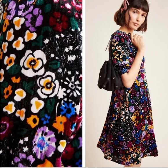 Anthropologie Dresses & Skirts - Anthropologie Francie Floral Velvet Mini Dress Size 0